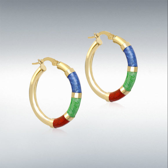 9ct Yellow Gold Enamel Coloured Hoop Earrings