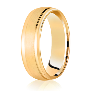 9ct Yellow Gold Brushed Centre Half Round Diamond Cut Edges 4mm Wedding Ring - E Bixby Jewellers