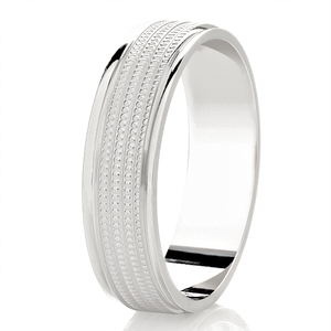 9ct White Gold Patterned 4mm Wedding Ring - E Bixby Jewellers