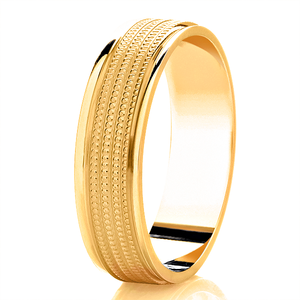 9ct Yellow Gold Polished Centre Parallel Milgrain Lines And Rolled Edges 4mm Wedding Ring - E Bixby Jewellers