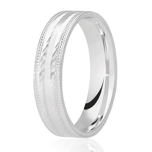 9ct White Gold Patterned 4mm Wedding Ring - E Bixby Jewellers