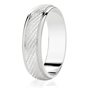 9ct White Gold Patterned With Plain Edges Patterned Centre 4mm Wedding Ring - E Bixby Jewellers