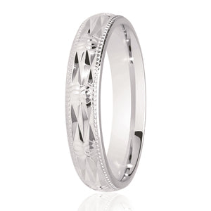 9ct White Gold Patterned 4mm Wedding Ring - E Bixby Jewellers