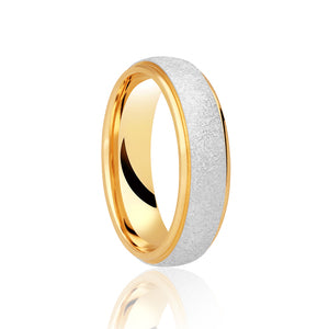 9ct White And Yellow Gold Sand Blust White Gold Centre With Plain Polished Yellow Gold Edge 4mm Wedding Ring - E Bixby Jewellers