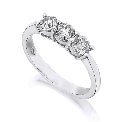 18ct White Gold Brilliant-cut Three Stone Claw Set Diamond Ring 1.00 Carat - E Bixby Jewellers