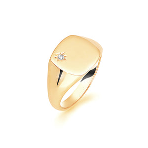 9ct Yellow Gold Diamond Set Classic Gentleman's Signet Ring - E Bixby Jewellers