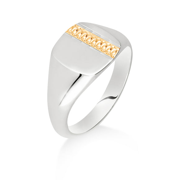 Silver & Gold Cushion Shape Signet Ring - E Bixby Jewellers