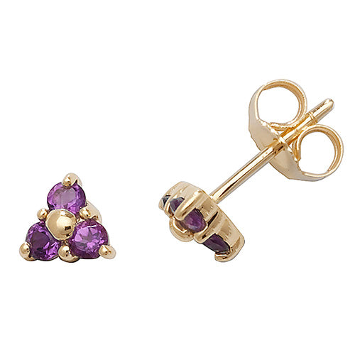 9ct Yellow Gold Amethyst 3 Stone Stud Earrings - E Bixby Jewellers