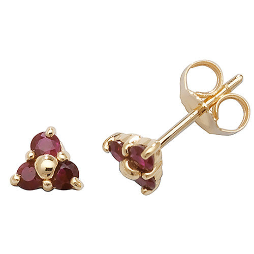 9ct Yellow Gold Ruby 3 Stone Stud Earrings - E Bixby Jewellers