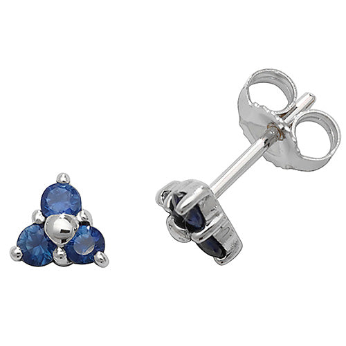 9ct White Gold Sapphire 3 Stone Stud Earrings - E Bixby Jewellers