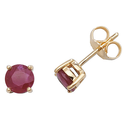 9ct Yellow Gold Round 5mm Ruby Claw Set Stud Earrings - E Bixby Jewellers