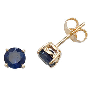 9ct Yellow Gold Round 5mm Sapphire Claw Set Stud Earrings - E Bixby Jewellers