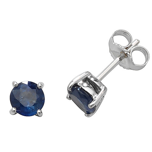 9ct White Gold Round 5mm Sapphire Claw Set Stud Earrings - E Bixby Jewellers