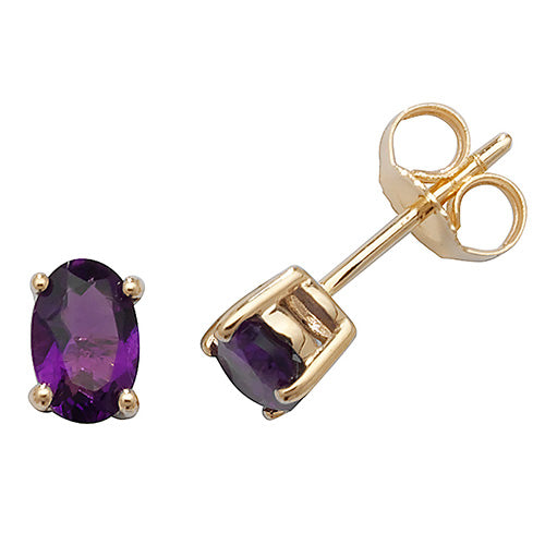 9ct Yellow Gold Amethyst Claw Set Stud Earrings - E Bixby Jewellers