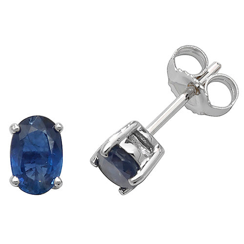 9ct White Gold Oval Sapphire Claw Set Stud Earrings - E Bixby Jewellers