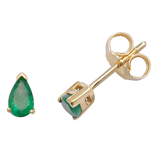 9ct Yellow Gold Emerald Claw Set Stud Earrings - E Bixby Jewellers