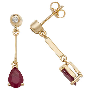 9ct Yellow Gold Ruby Drop Earrings - E Bixby Jewellers