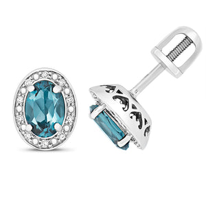 9ct White Gold Diamond & London Blue Topaz Stud Earrings - E Bixby Jewellers