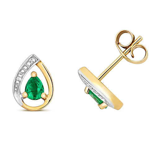 9ct Yellow Gold Diamond & Emerald Stud Earrings - E Bixby Jewellers