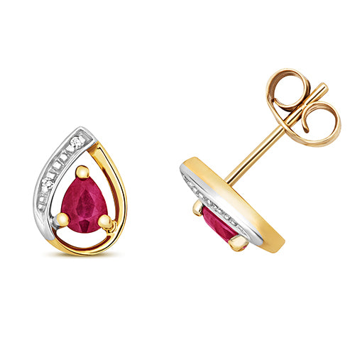 9ct Yellow Gold Diamond & Ruby Stud Earrings - E Bixby Jewellers