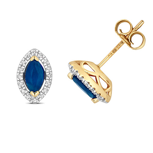 9ct Yellow Gold Diamond & Sapphire Stud Earrings - E Bixby Jewellers