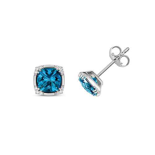 9ct White Gold Diamond & Cu London Blue Topaz Stud Earrings - E Bixby Jewellers