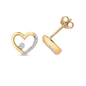 9ct Yellow Gold Diamond Heart Stud Earrings - E Bixby Jewellers