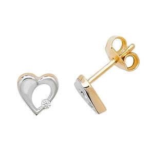 9ct Yellow Gold CZ Heart Stud Earrings - E Bixby Jewellers