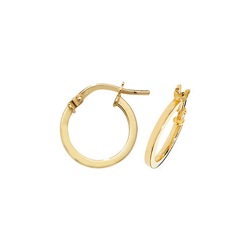 9ct Yellow Gold 10mm Square Tube Plain Hoop Earrings - E Bixby Jewellers