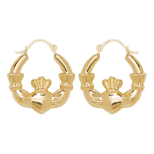 14K Gold Claddagh Creole Hoop Earrings