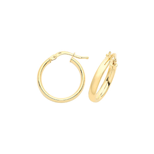 9ct Yellow Gold D-Shape 15mm Plain Hoop Earrings NEW STYLE FOR 2022 !