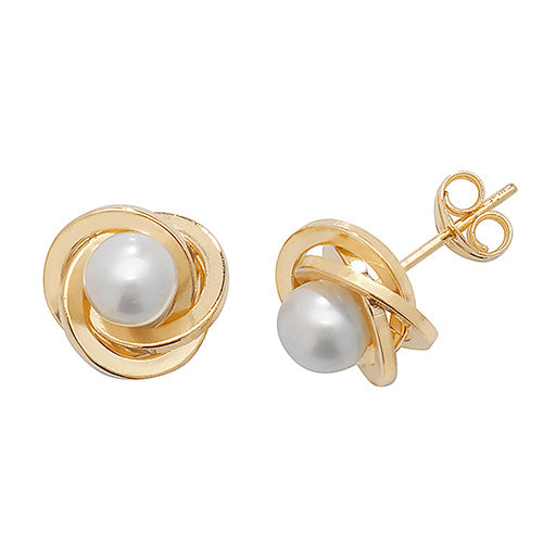 9ct Yellow Gold Pearl Orbital Stud Earrings - E Bixby Jewellers