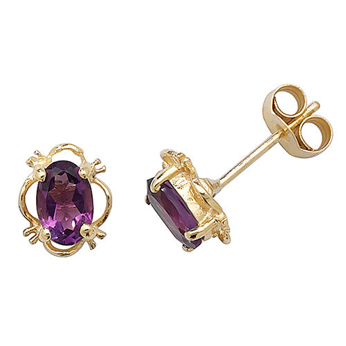 9ct Yellow Gold Amethyst Stud Earrings - E Bixby Jewellers