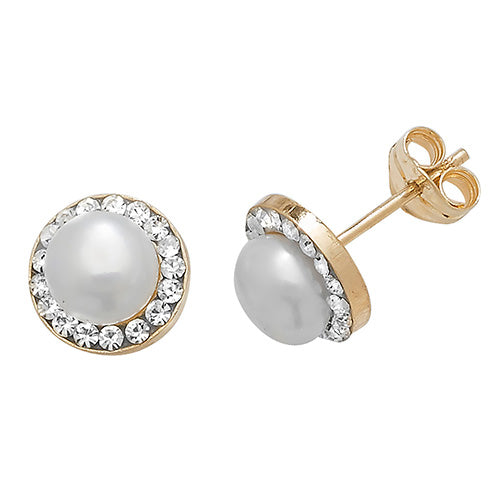 9ct Yellow Gold Pearl & CZ Stud Earrings - E Bixby Jewellers