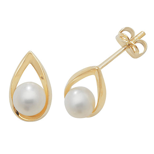 9ct Yellow Gold Teardrop & Pearl Stud Earrings - E Bixby Jewellers