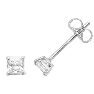 9ct White Gold Square CZ Stud Earrings - E Bixby Jewellers