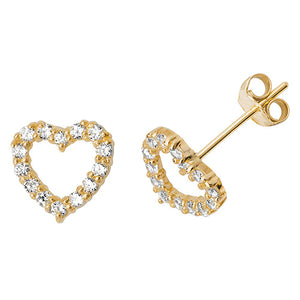 9ct Yellow Gold CZ Heart Stud Earrings - E Bixby Jewellers