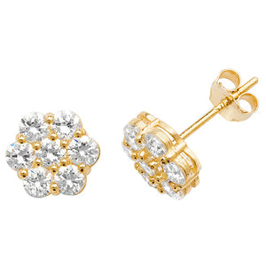 9ct Yellow Gold CZ Flower Stud Earrings - E Bixby Jewellers