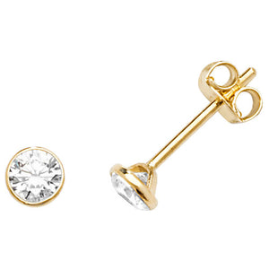 9ct Yellow Gold Round CZ Stud Earrings - E Bixby Jewellers