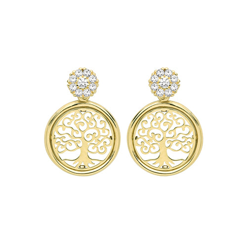 9ct Yellow Gold Tree of life CZ Drop Earrings - E Bixby Jewellers