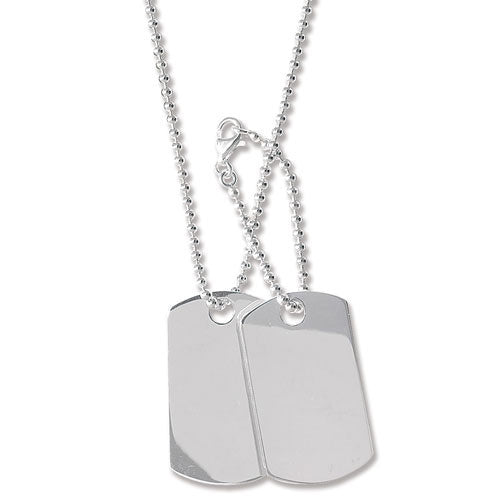 Mens Silver Double Dog Tag  & Bead Chain - E Bixby Jewellers