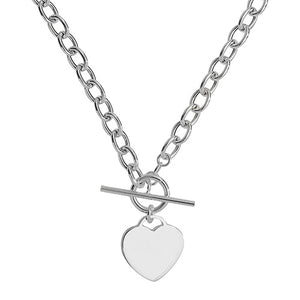 Silver T-Bar Necklet With Plain Polished Heart 17" - E Bixby Jewellers