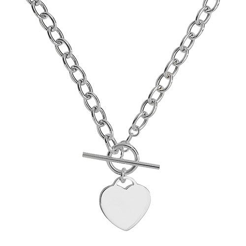 Silver T-Bar Necklet With Plain Polished Heart 17