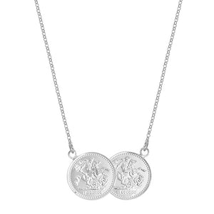 Silver Double St George coin Pendant with Chain - E Bixby Jewellers