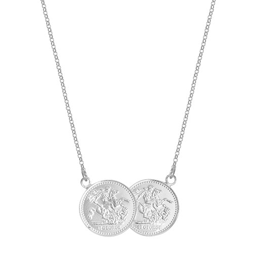 Silver Double St George coin Pendant with Chain - E Bixby Jewellers