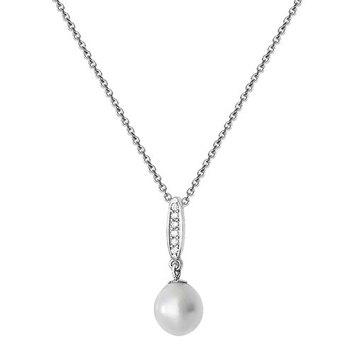 Silver Ladies Rhodium Plated CZ Set & Pearl Necklet - E Bixby Jewellers