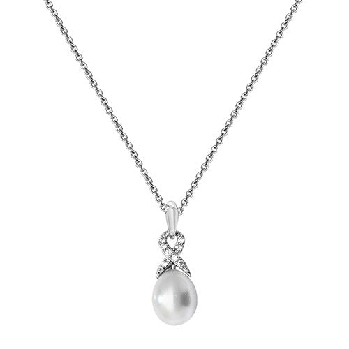 Silver Ladies Rhodium Plated Necklet with Freshwater Pearl - E Bixby Jewellers