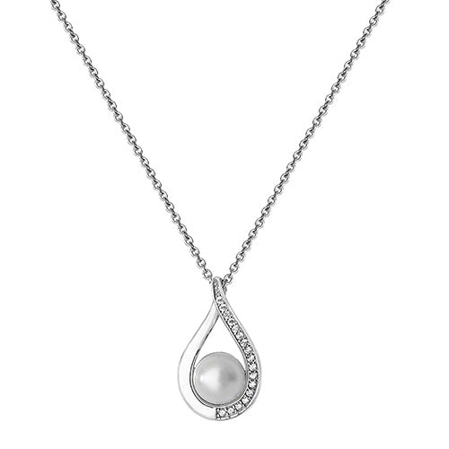 Silver Ladies Rhodium Plated CZ Set & Pearl Necklet - E Bixby Jewellers