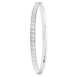 Silver Ladies Oval Moondust Hinged Bangle - E Bixby Jewellers