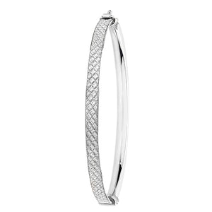 Silver Ladies Oval Moondust Hinged Bangle - E Bixby Jewellers